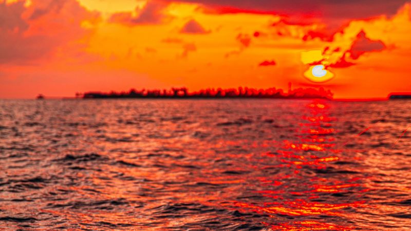 sunset, water, waves, dusk, red, 4k