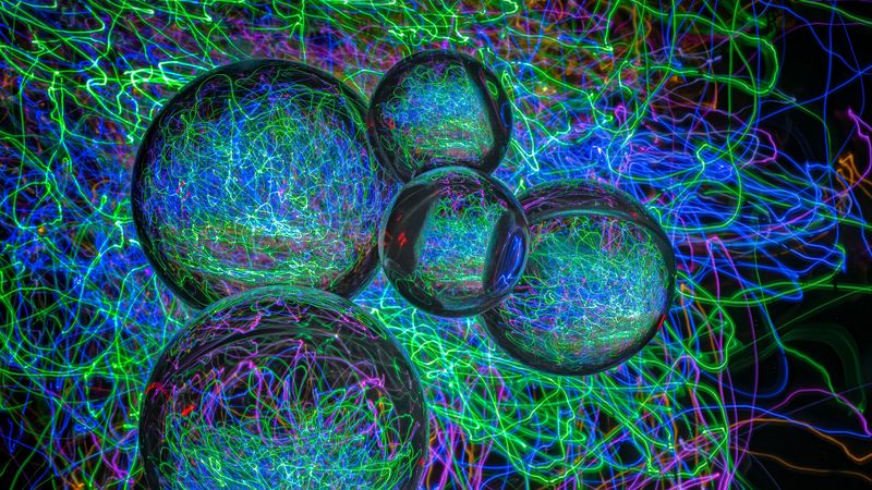 balls, reflection, freezelight, neon, glow, 4k