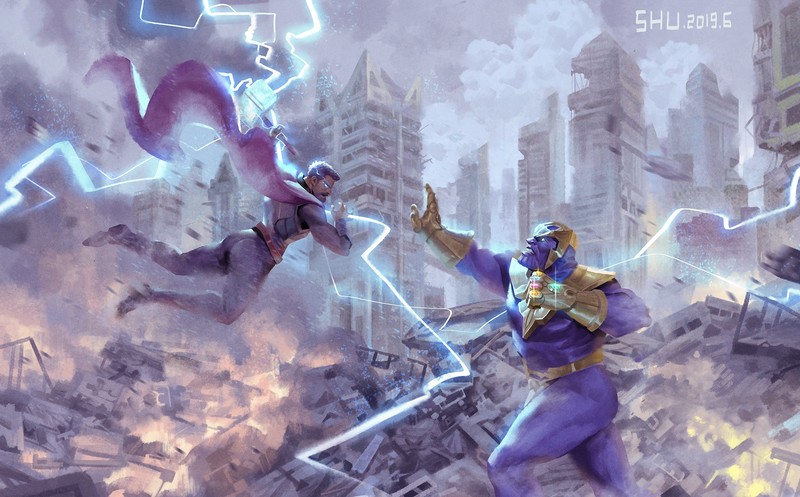 thor, thanos, hd, superheroes, artwork, digital art