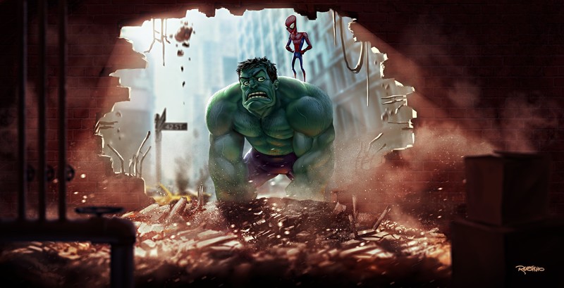hulk, spiderman, hd, superheroes, artwork, behance