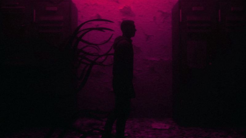 man, silhouette, tentacles, dark, art, 4k