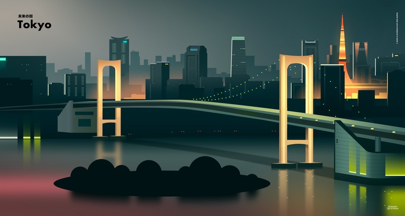 tokyo, minimalism, minimalist, artist, artwork, digital art, hd, 4k