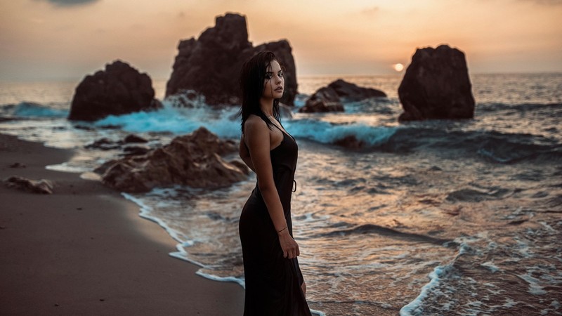 girls, model, hd, black dress