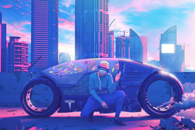 cyberpunk, biker, smoking, artist, artwork, digital art, hd, 4k