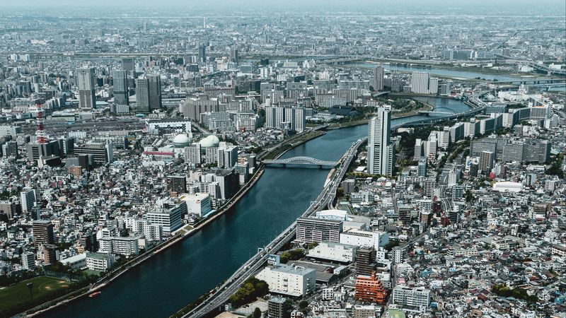 city, river, aerial view, buildings, cityscape, 4k