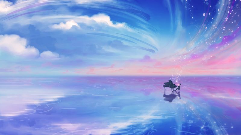 pianist, piano, musician, clouds, 4k