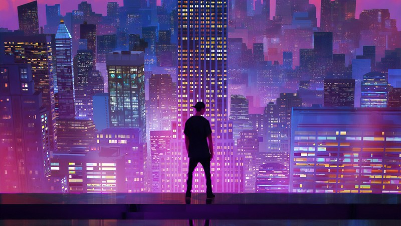 artist, artwork, digital art, hd, 4k, artstation, neon, buildings, alone