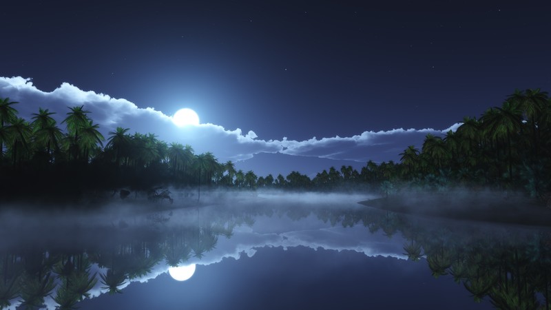 night, nature, reflection, hd, moon, 4k, artist, artwork, digital art, deviantart