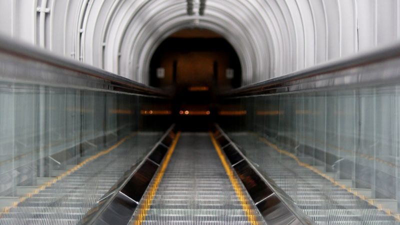 escalator, tunnel, metro, underground, interior, 4k