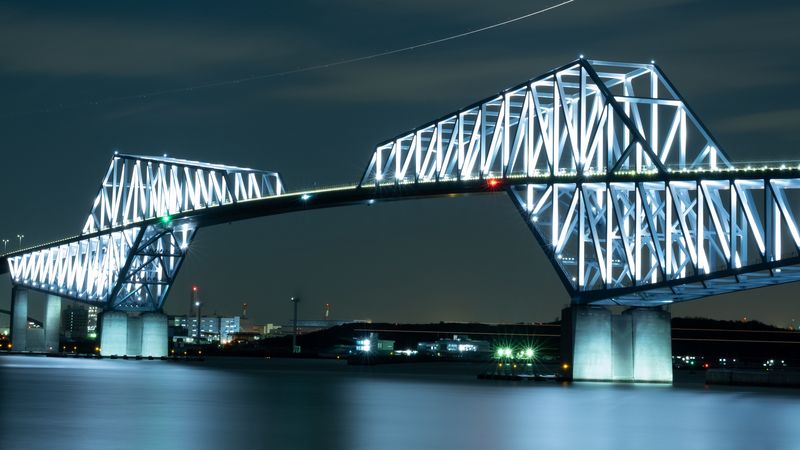 bridge, construction, architecture, night, backlight, 4k