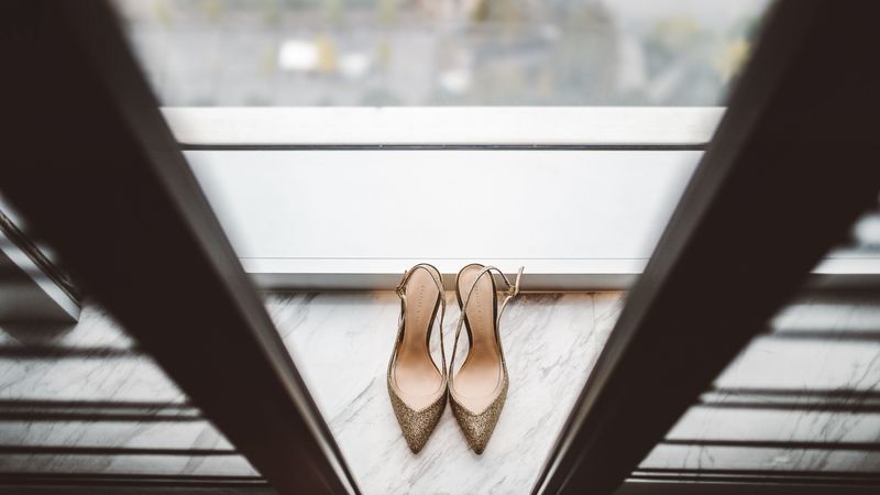 shoes, golden, window, 4k