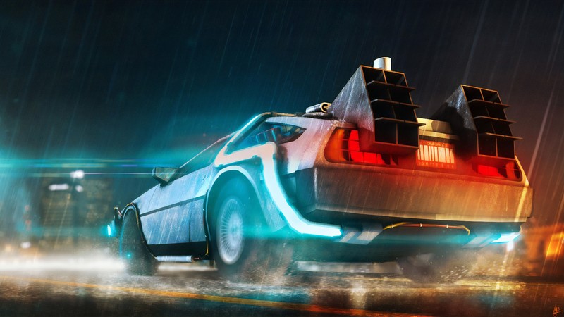 delorean, cars, cyberpunk, artist, artwork, digital art, hd, 4k