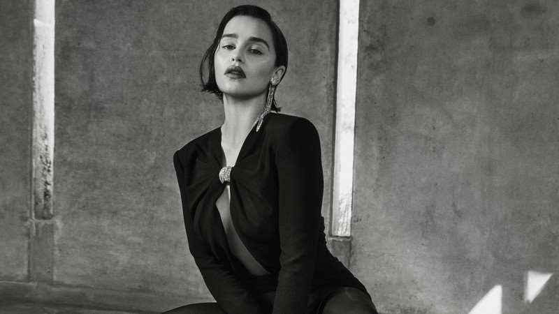 emilia clarke, celebrities, girls, hd, photoshoot, monochrome, black and white
