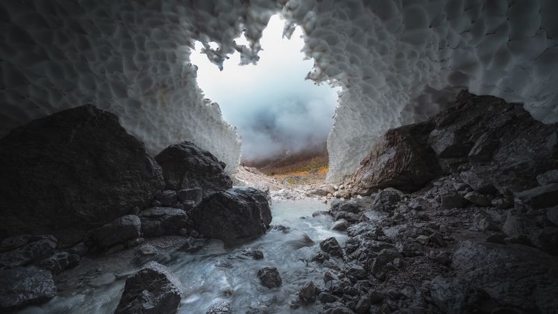 cave, stones, ice, frozen, water, nature, 4k