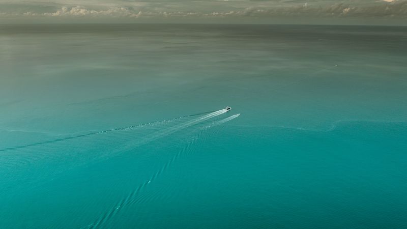 sea, boats, aerial view, water, blue, calm, 4k
