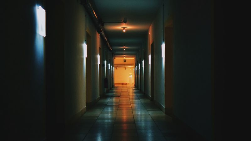 corridor, dark, building, lighting, 4k