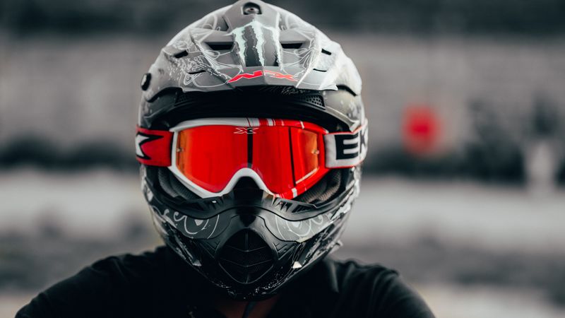 motorcyclist, helmet, glasses, red, 4k