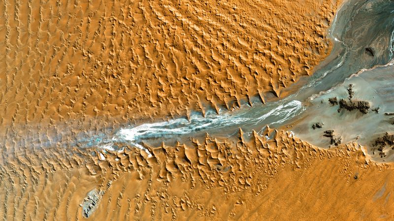 desert, dunes, aerial view, relief, texture, 4k