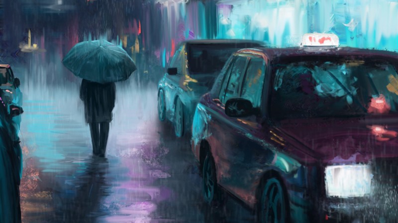 rain, city, artist, artwork, digital art, hd, artstation