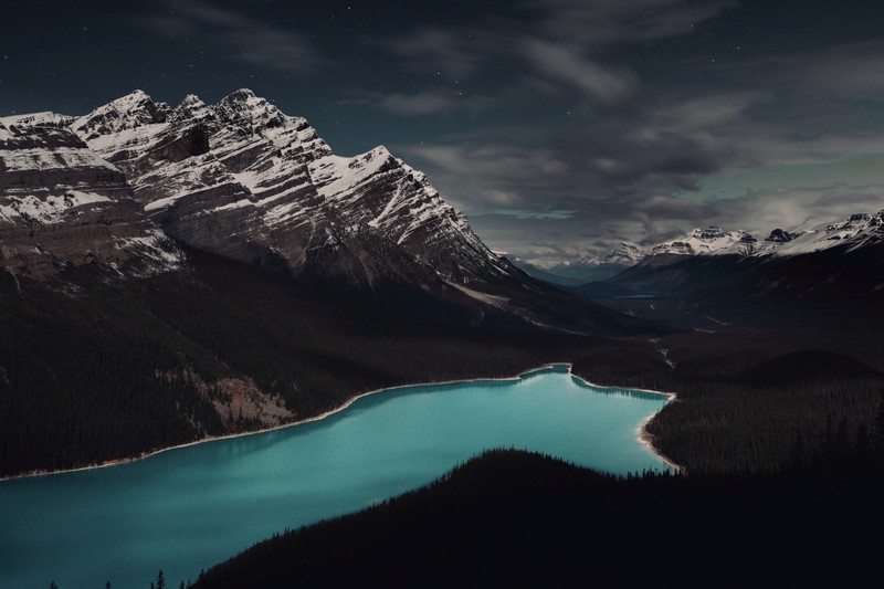 peyto lake, mountains, lake, canada, hd, 4k, nature, sky, trees, 5k