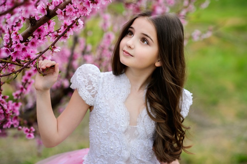 little girl, photography, hd, flowers