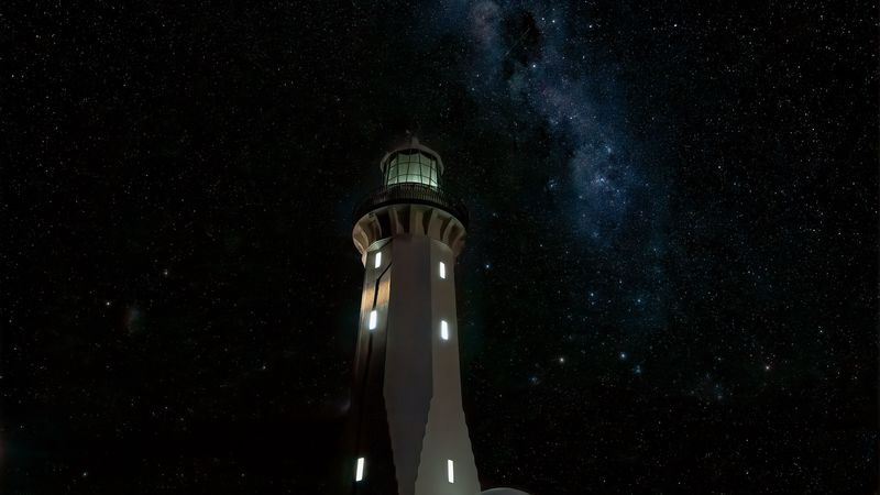lighthouse, building, dark, night, starry sky, 4k