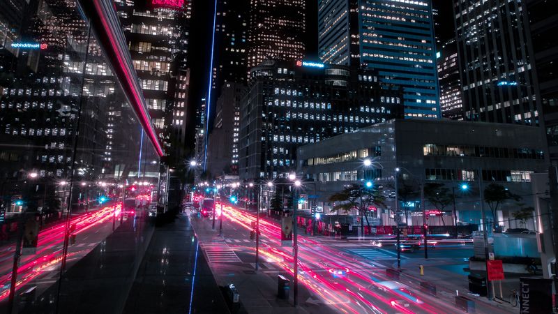 night city, street, buildings, skyscrapers, lights, 4k
