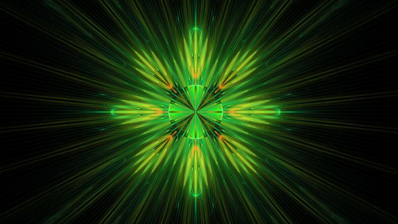 fractal, abstraction, glow, green, 4k