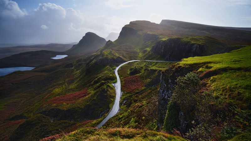 mountains, road, aerial view, landscape, greenery, 4k