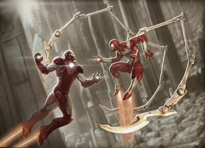 iron man, spiderman, hd, 4k, superheroes, artwork, digital art