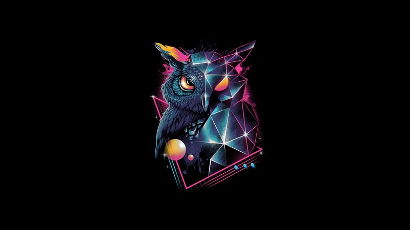 owl, artist, artwork, black, dark, oled, hd, 4k