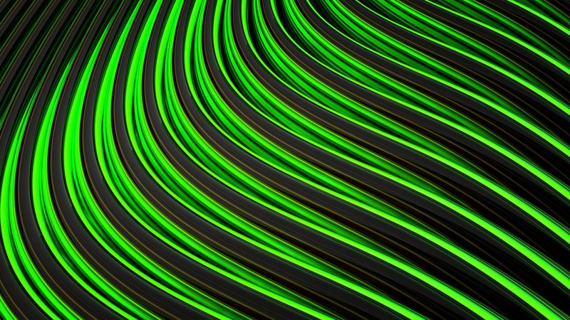 lines, stripes, sinuosity, green, black, 4k