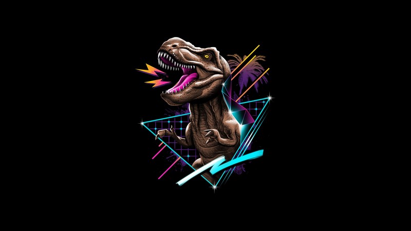 dinosaur, artist, artwork, black, dark, oled, hd, 4k