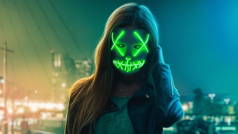 artist, hd, 4k, mask, girl, eye, neon