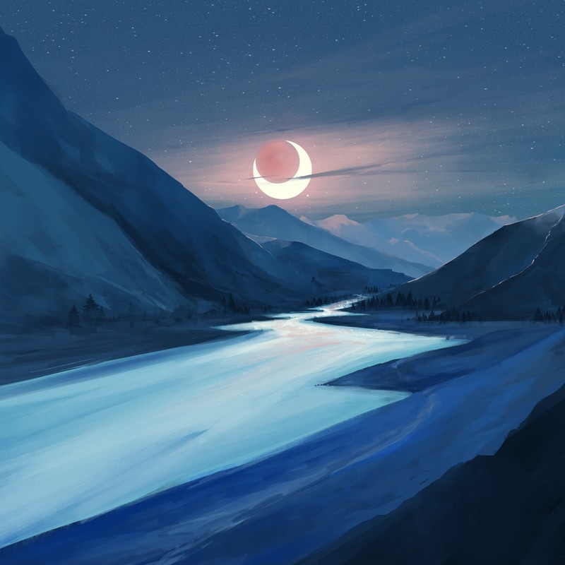 lake, moon, night, illustration, artist, artwork, digital art, hd