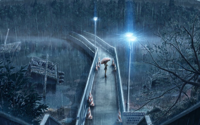 anime girl, anime, hd, rain, umbrella, 4k, 5k