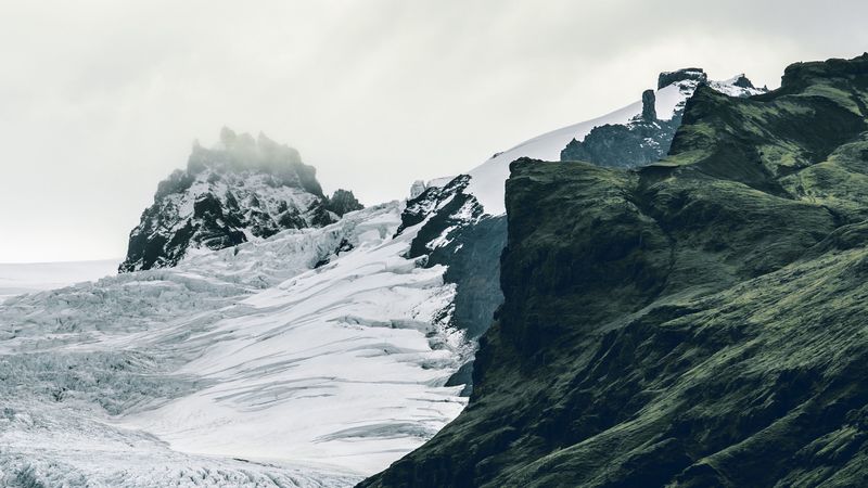 glacier, mountains, snow, ice, landscape, 4k