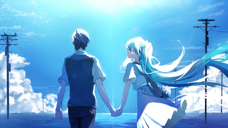 anime girl, anime boy, love, hatsune miku, hd, 4k