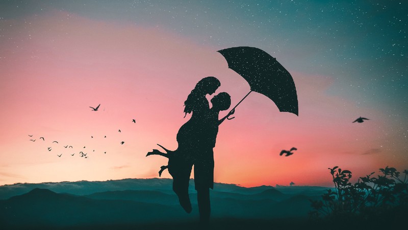 couple, love, artist, artwork, digital art, hd, umbrella