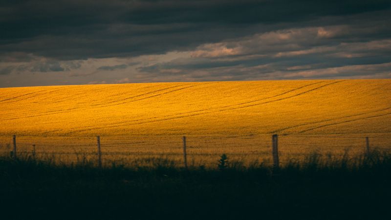 field, hill, clouds, dark, landscape, 4k