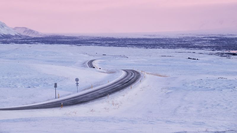 road, snow, winter, landscape, snowy, 4k