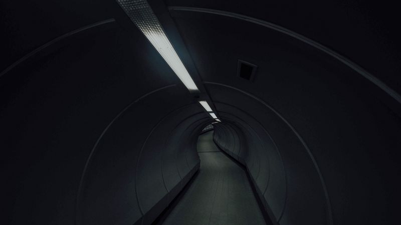 tunnel, underground, dark, lighting, building, 4k