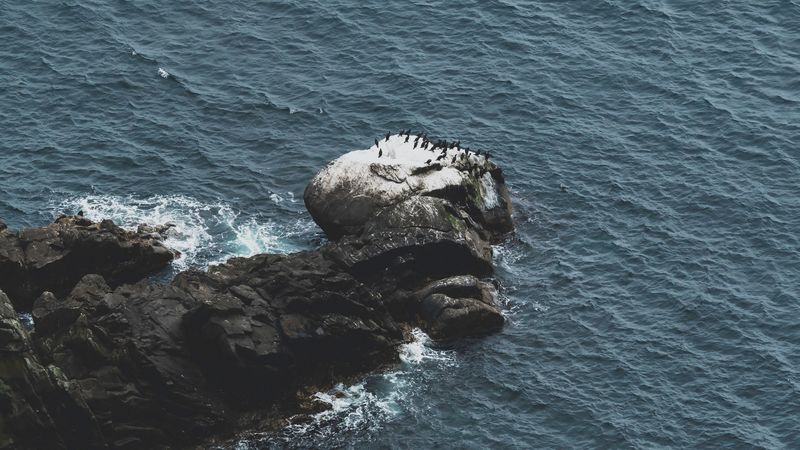 rocks, water, aerial view, sea, coast, 4k