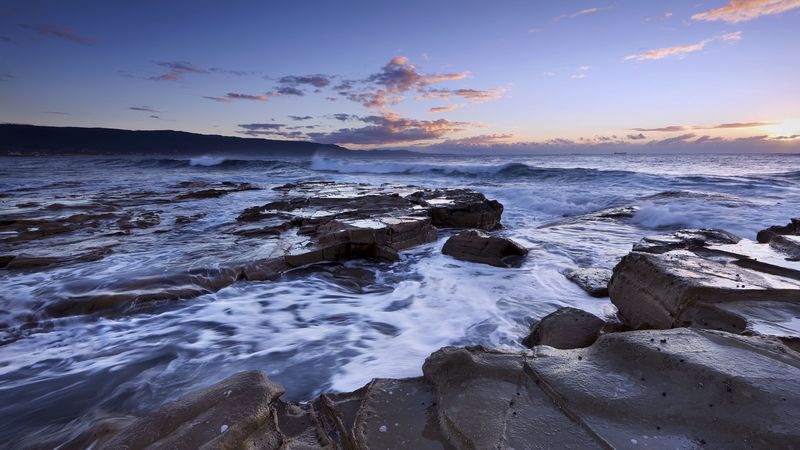 rocks, stones, sea, waves, 4k