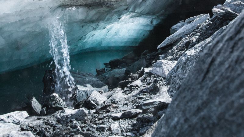 glacier, rocks, stones, ice, water, 4k