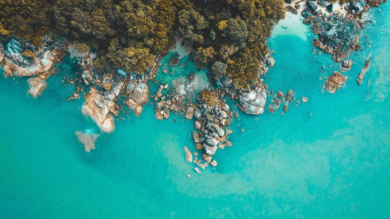 coast, rocks, aerial view, sea, water, 4k