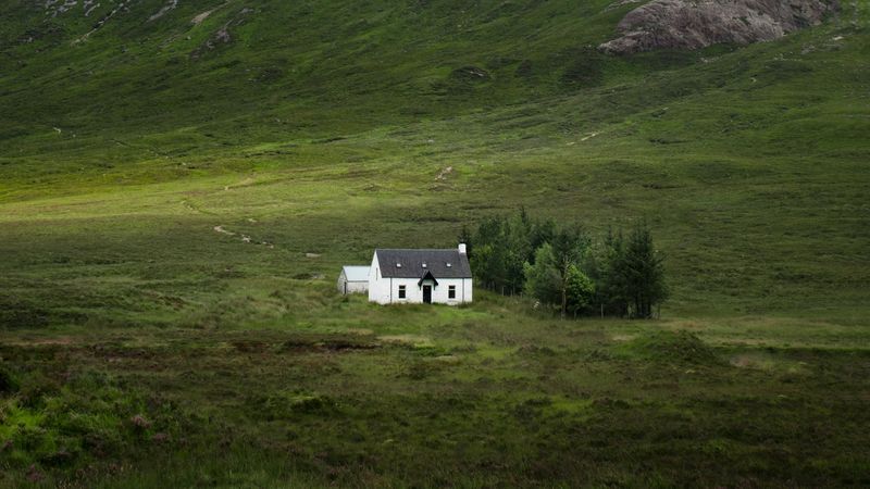 building, mountain, valley, nature, greenery, 4k