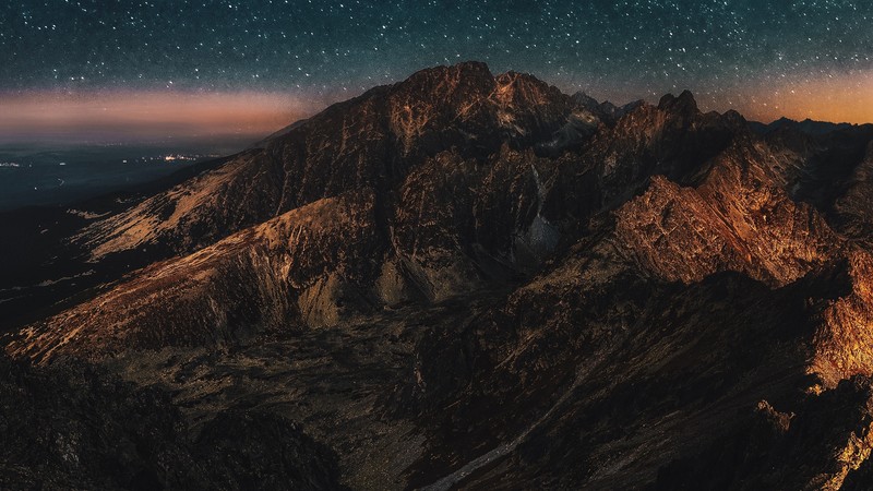 mountains, stars, nature, hd