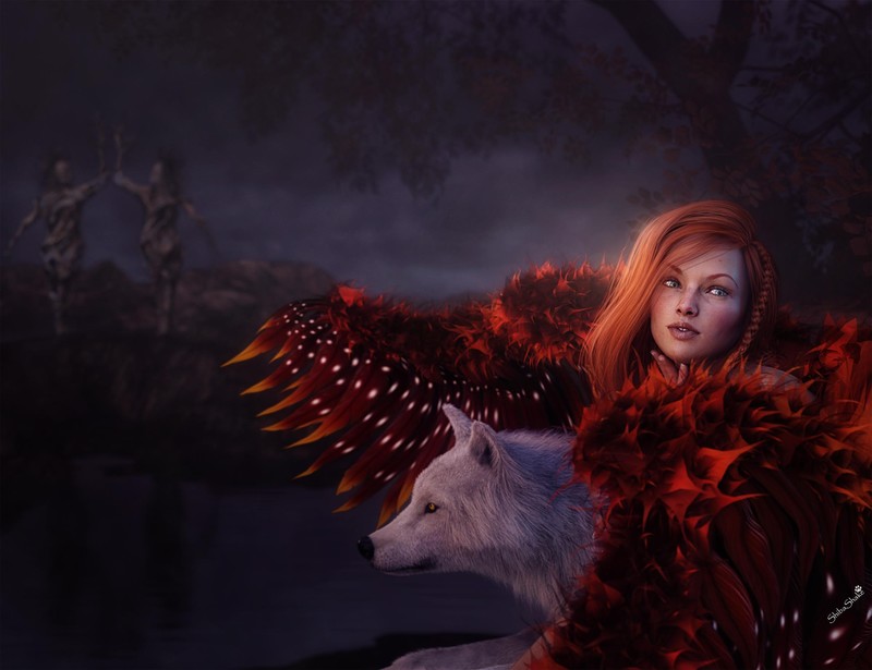 red head, artist, artwork, digital art, hd, wolf, deviantart
