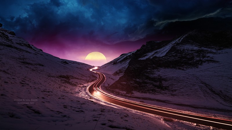 minimalist, sunset, artist, artwork, digital art, hd, 4k, minimalism, deviantart, sunrise, road
